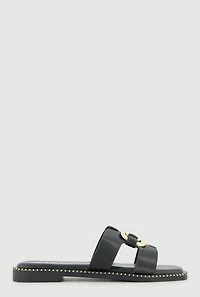 Metallic Cut Out H Band Slide Sandals