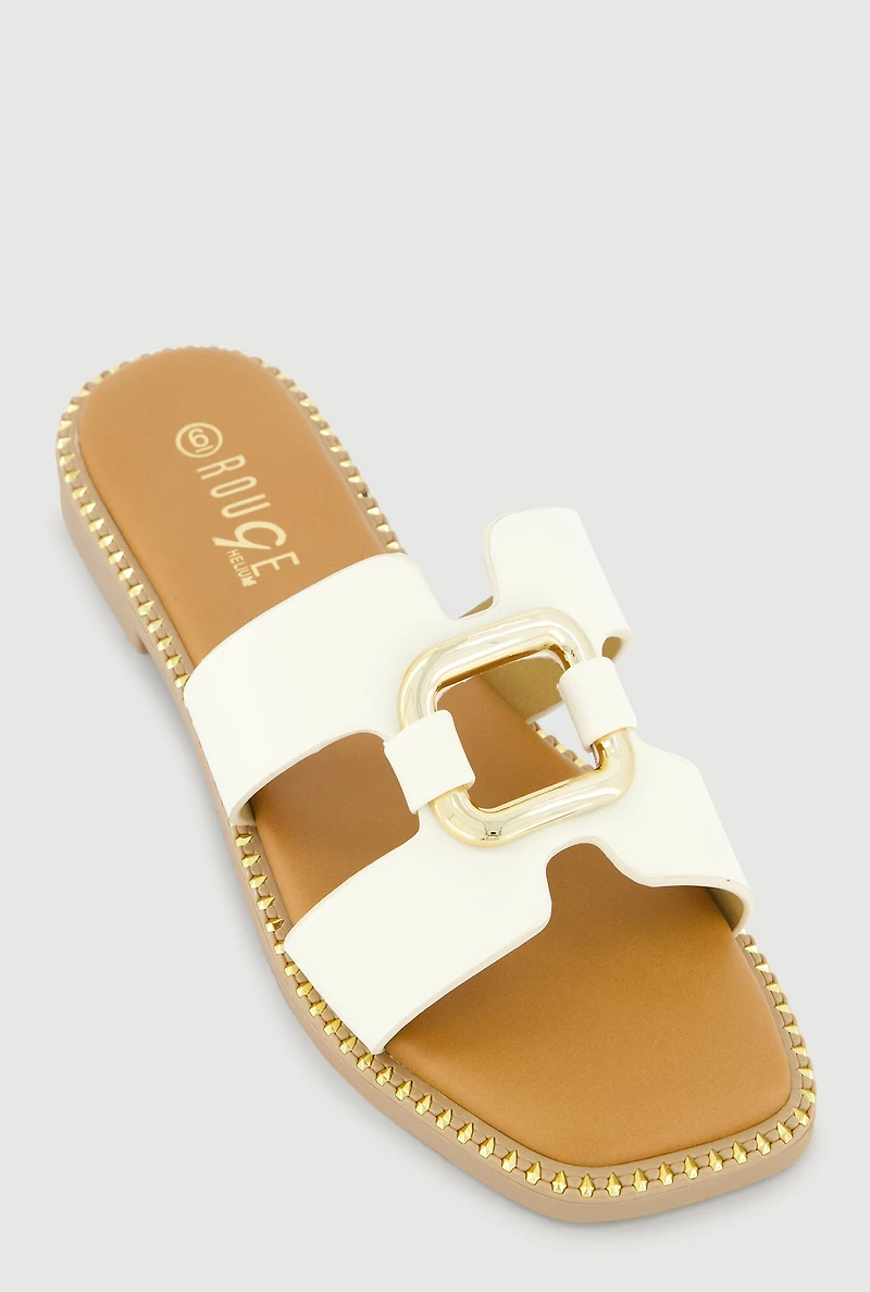 Metallic Cut Out H Band Slide Sandals