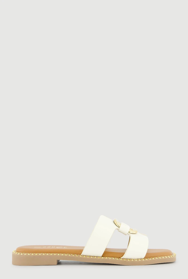 Metallic Cut Out H Band Slide Sandals