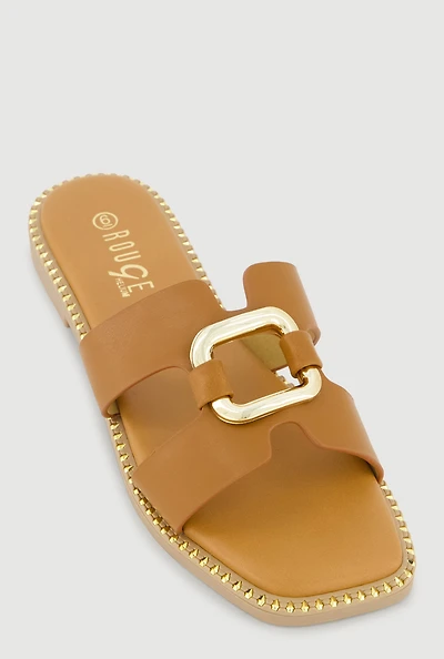 Metallic Cut Out H Band Slide Sandals