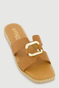 Metallic Cut Out H Band Slide Sandals