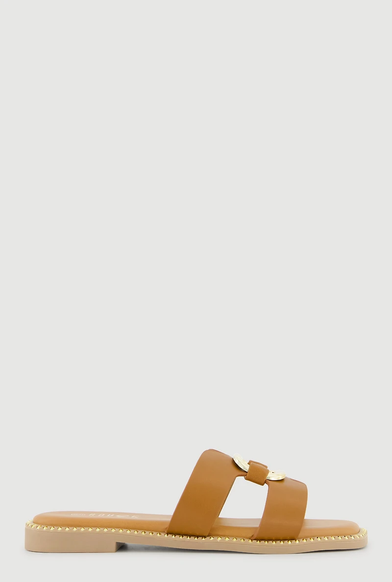 Metallic Cut Out H Band Slide Sandals
