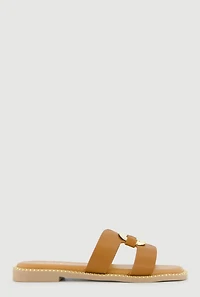 Metallic Cut Out H Band Slide Sandals