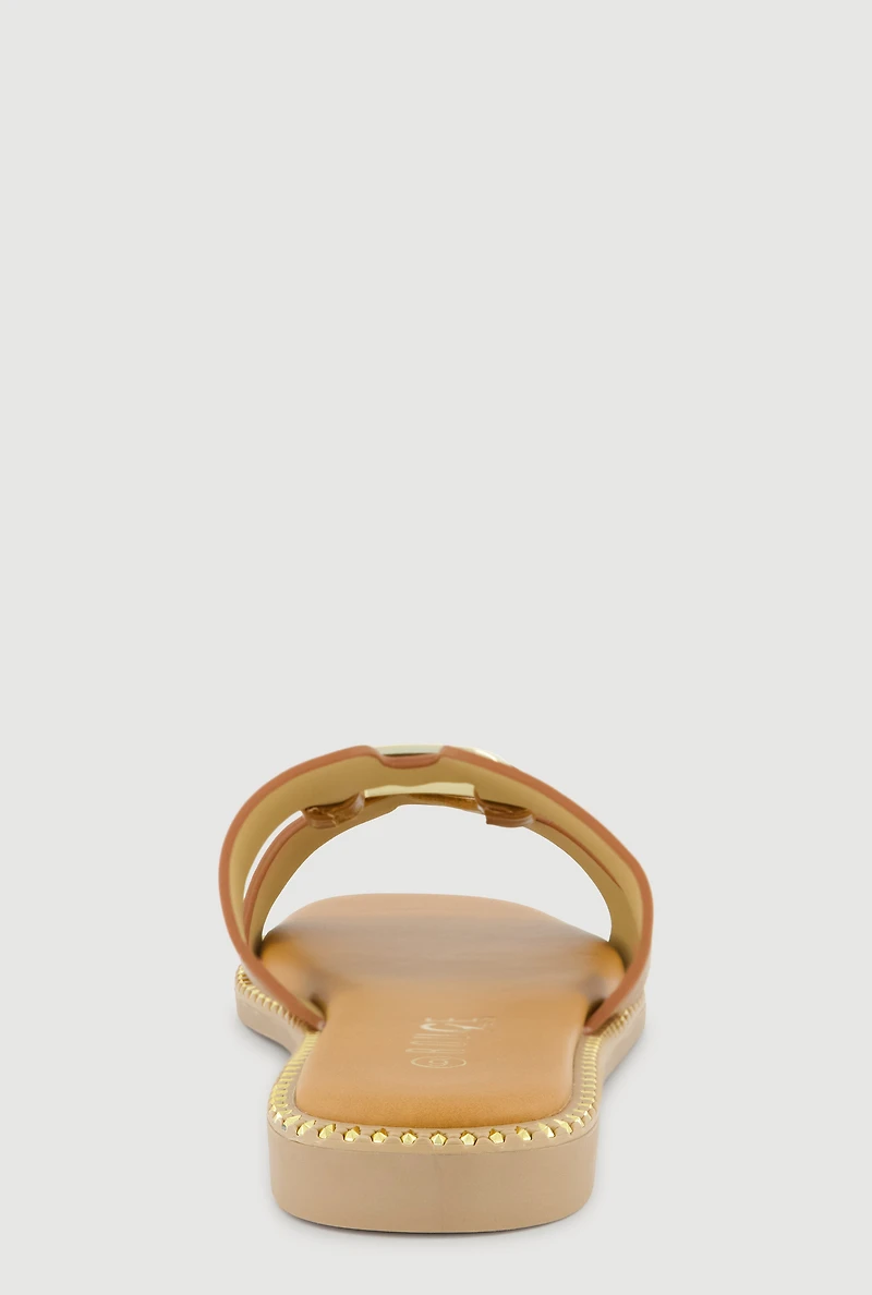 Metallic Cut Out H Band Slide Sandals