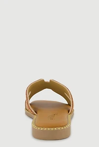 Rhinestone Beaded H Band Slide Sandals with Studded Trim