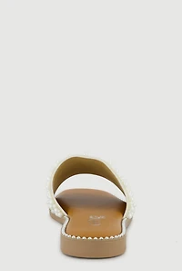 Faux Pearl Band Slide Sandals with Studded Trim