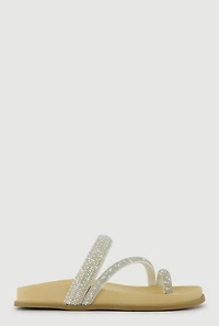 Asymmetrical Studded Rhinestone Toe Loop Sandals