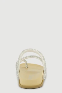 Asymmetrical Studded Rhinestone Toe Loop Sandals