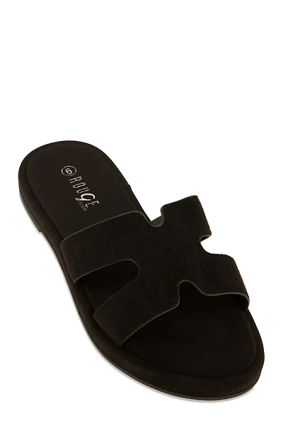 Womens H Band Open Toe Slide Sandals, Black, Size 7