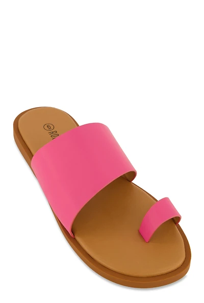 Womens Single Band Toe Loop Slide Sandals, Pink, Size 11