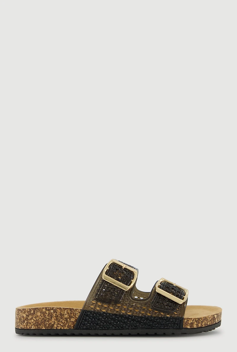 Jelly Double Buckle Band Footbed Sandals