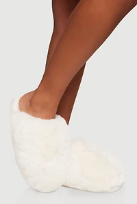 Womens Faux Fur Round Toe Slippers, White, Size 9-10