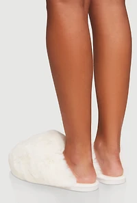 Womens Faux Fur Round Toe Slippers, White, Size 9-10