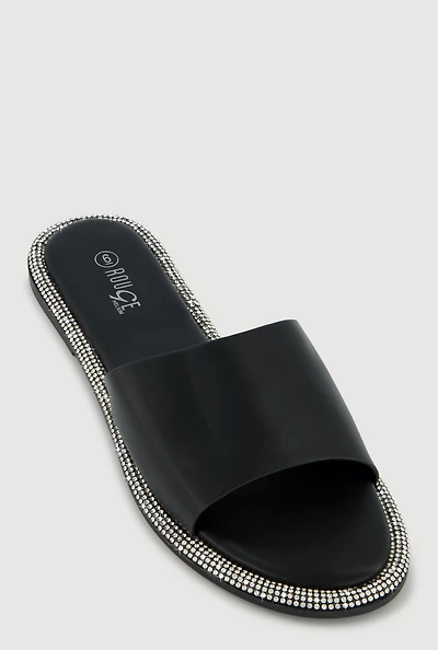 Rhinestone Trim Slide Open Toe Sandals