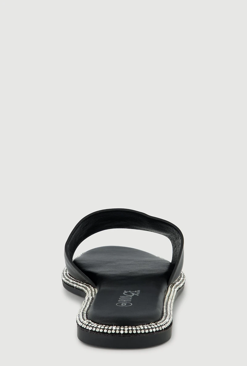Rhinestone Trim Slide Open Toe Sandals