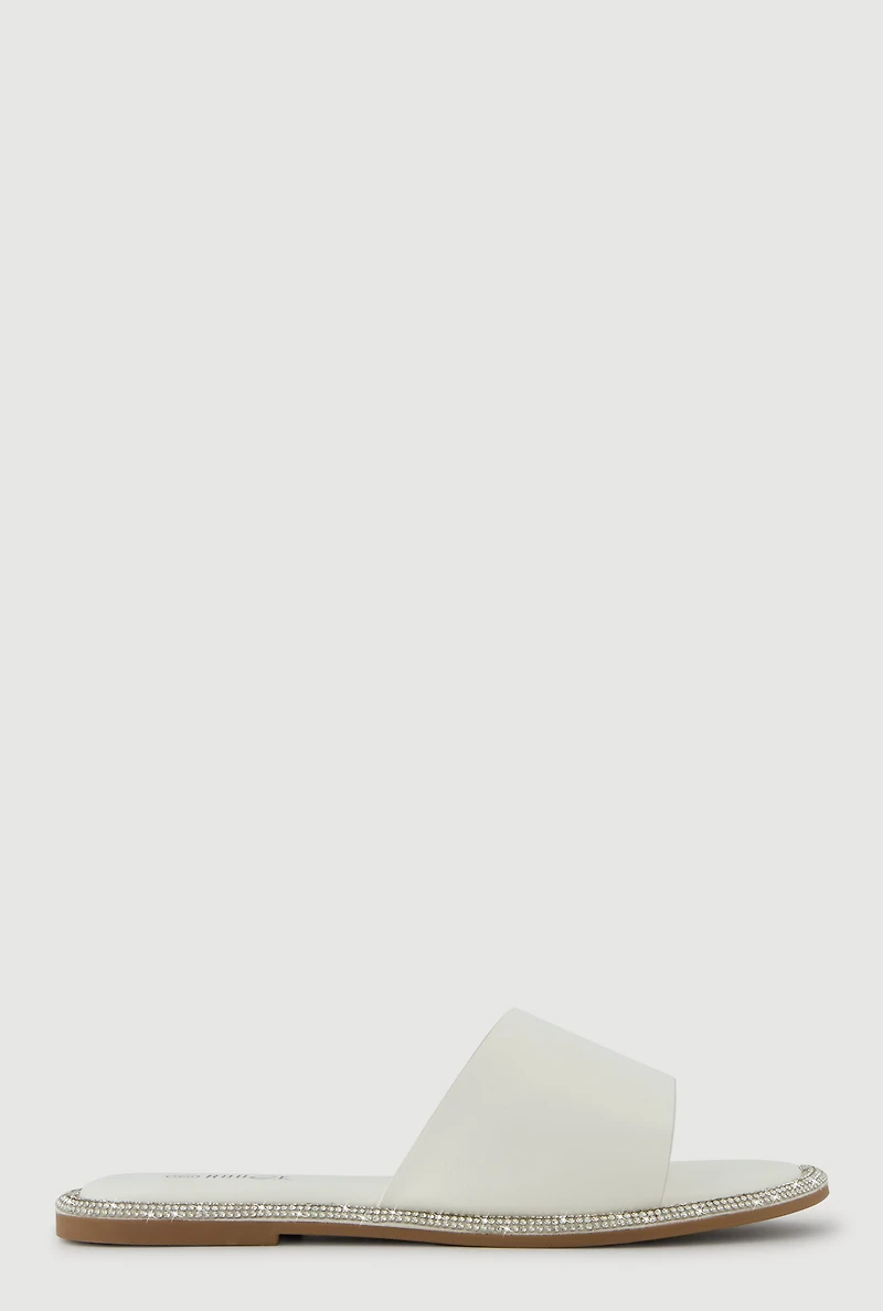 Rhinestone Trim Slide Open Toe Sandals