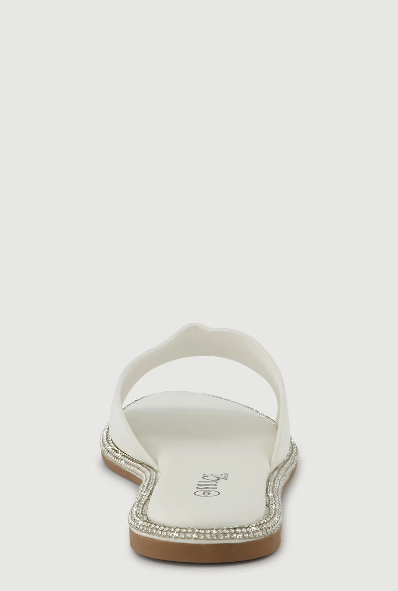 Rhinestone Trim Slide Open Toe Sandals