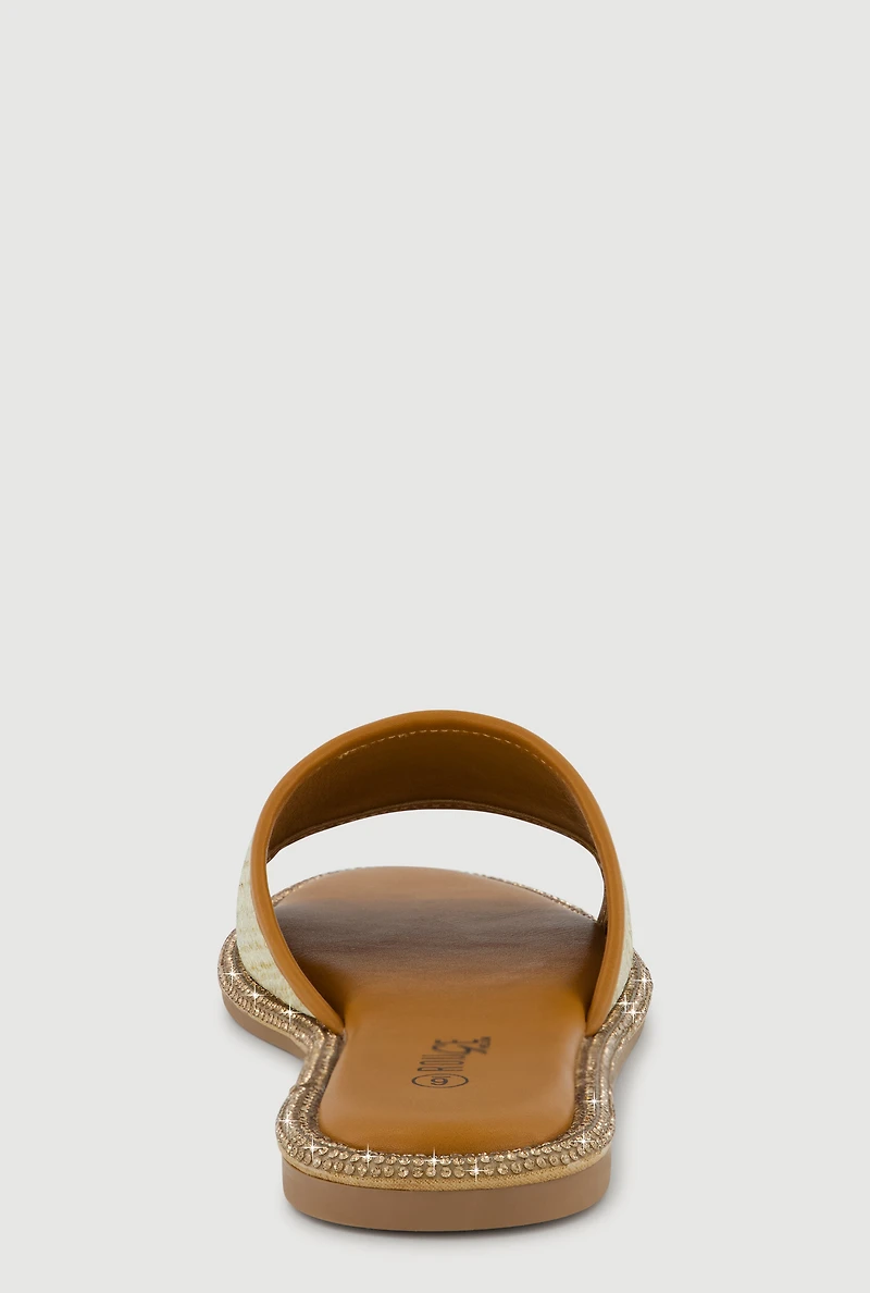 Rhinestone Trim Slide Open Toe Sandals