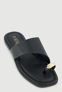 Metallic Detail Toe Loop Slide Sandals