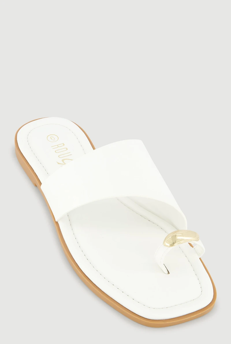 Metallic Detail Toe Loop Slide Sandals