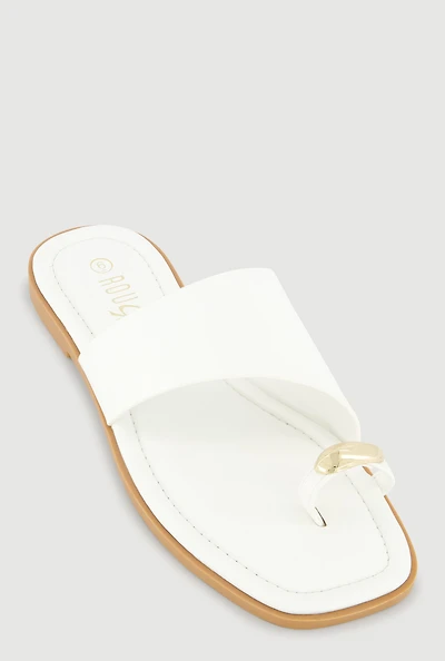 Metallic Detail Toe Loop Slide Sandals