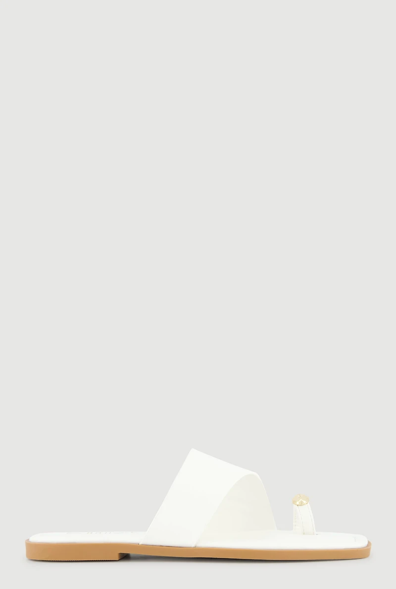 Metallic Detail Toe Loop Slide Sandals