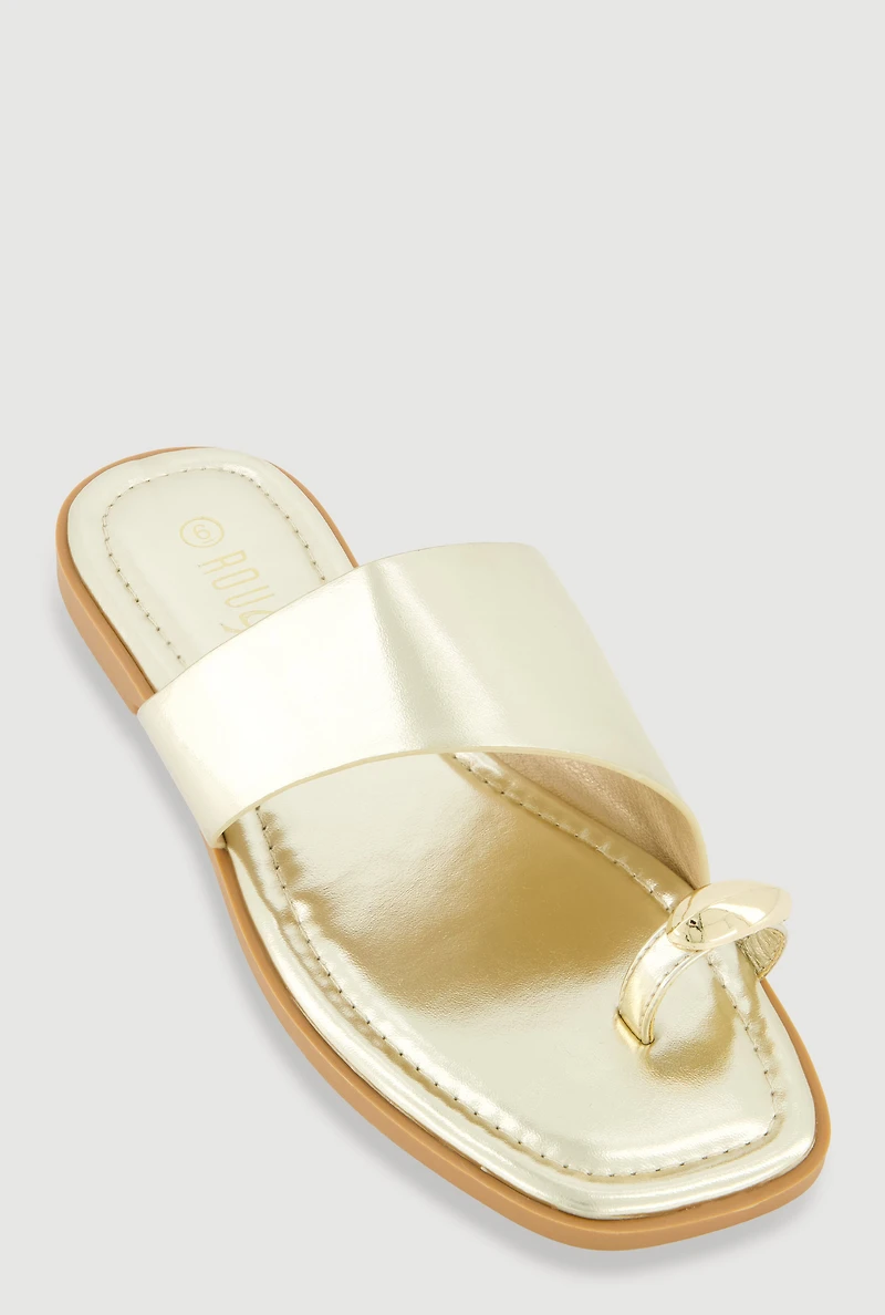 Metallic Detail Toe Loop Slide Sandals