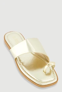 Metallic Detail Toe Loop Slide Sandals