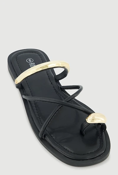 Metallic Toe Loop Strappy Slide Sandals