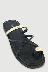 Metallic Toe Loop Strappy Slide Sandals