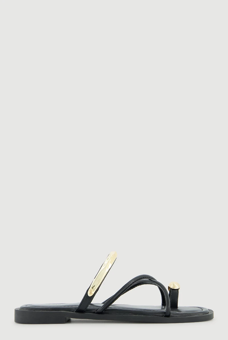 Metallic Toe Loop Strappy Slide Sandals
