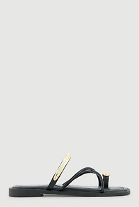 Metallic Toe Loop Strappy Slide Sandals