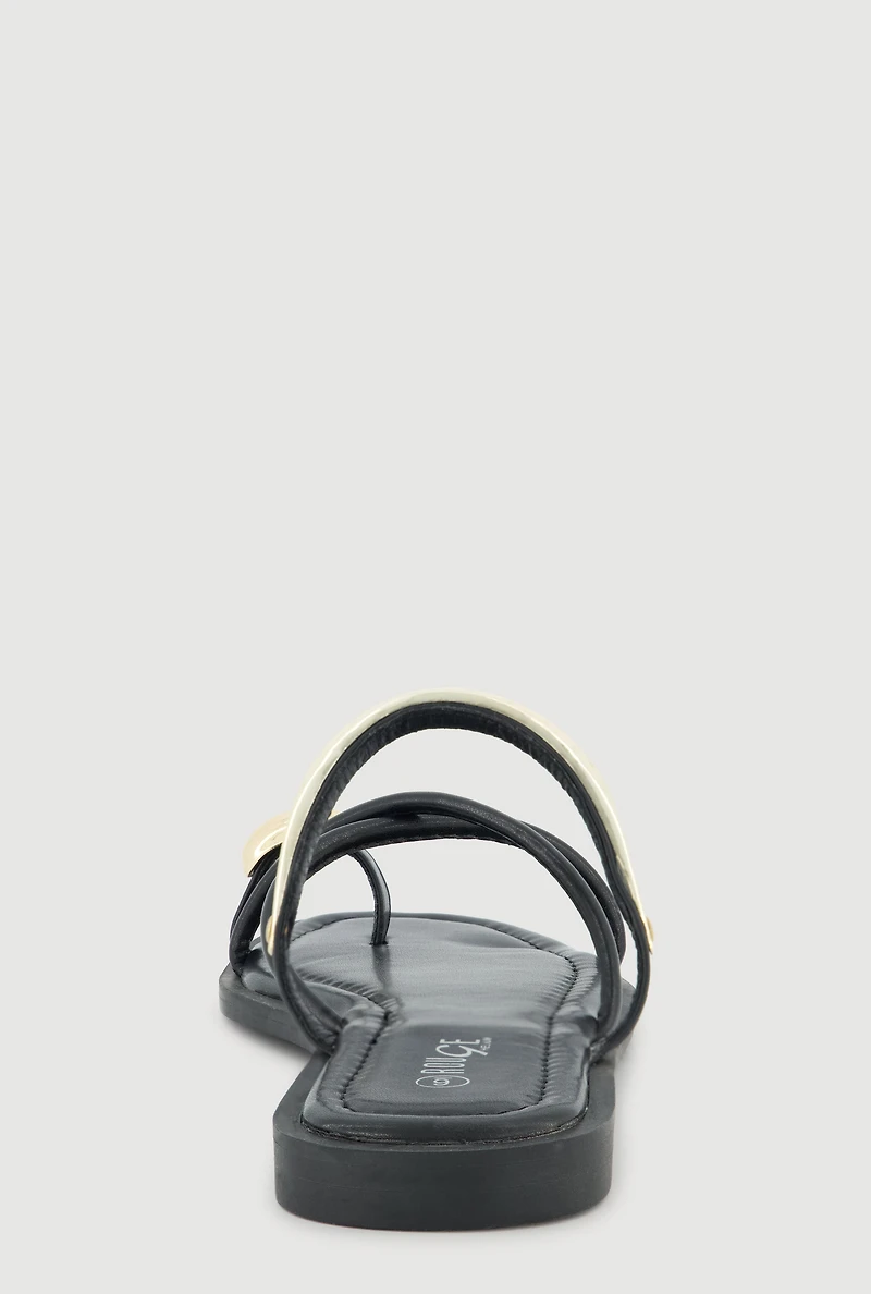 Metallic Toe Loop Strappy Slide Sandals