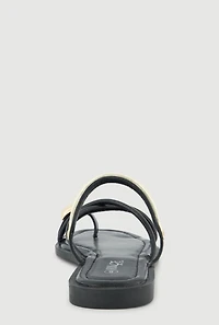 Metallic Toe Loop Strappy Slide Sandals
