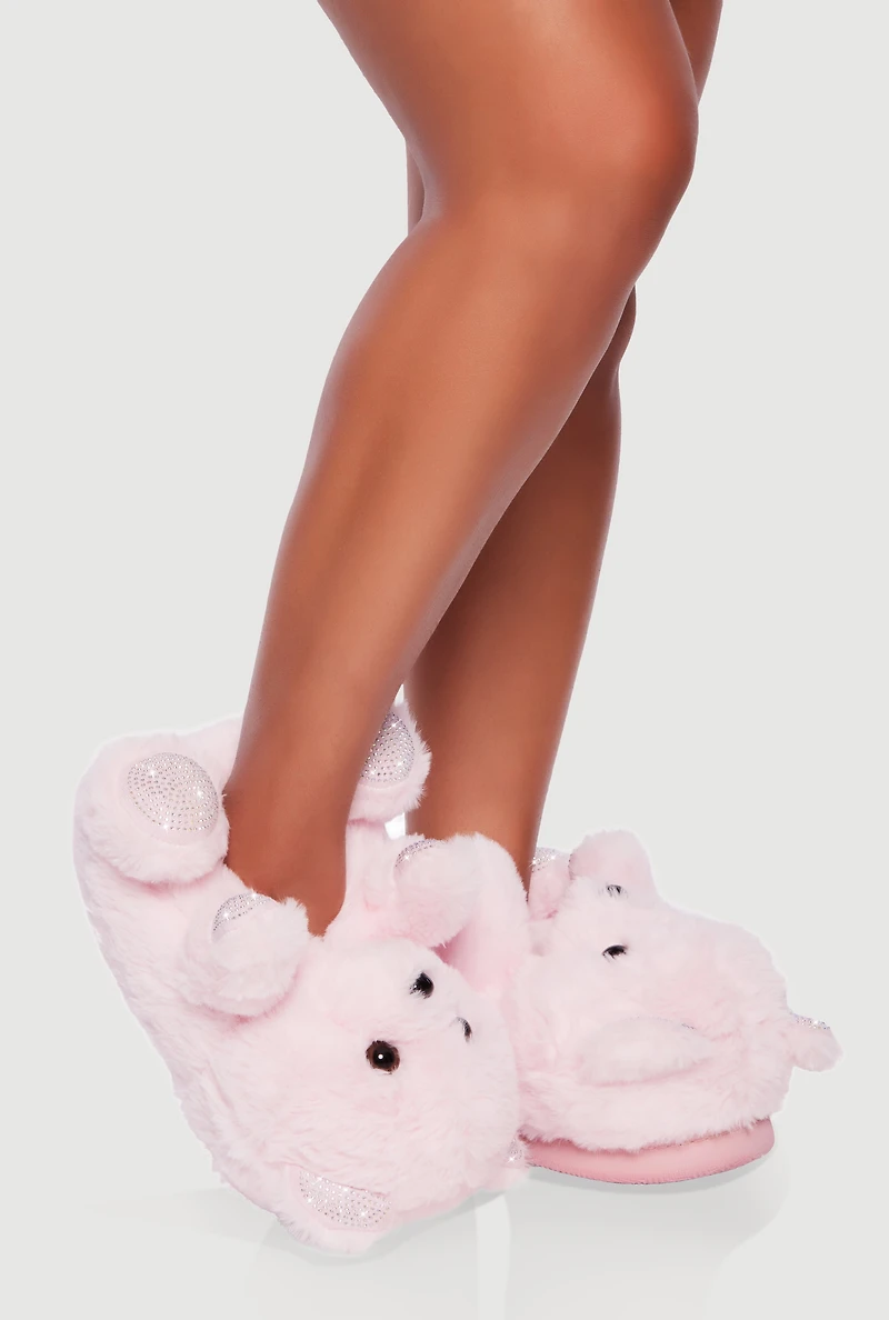Womens Faux Fur Teddy Bear Slippers, Pink, Size 6-7