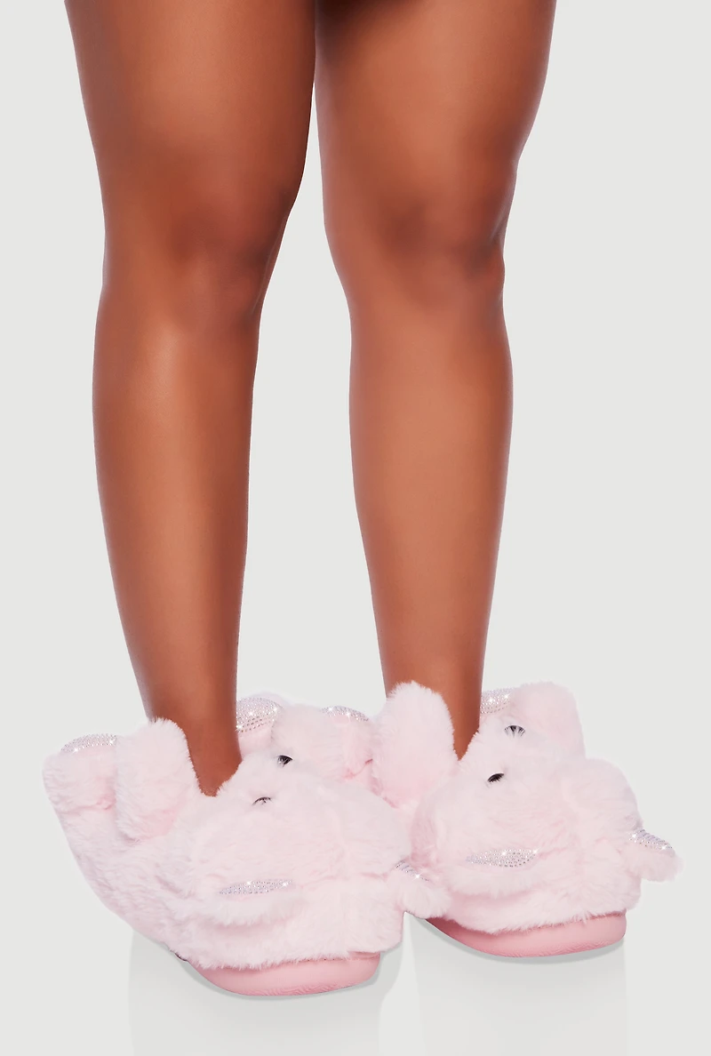 Womens Faux Fur Teddy Bear Slippers, Pink, Size 6-7