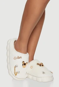 Fuzzy Slippers with Rhinestone Charms