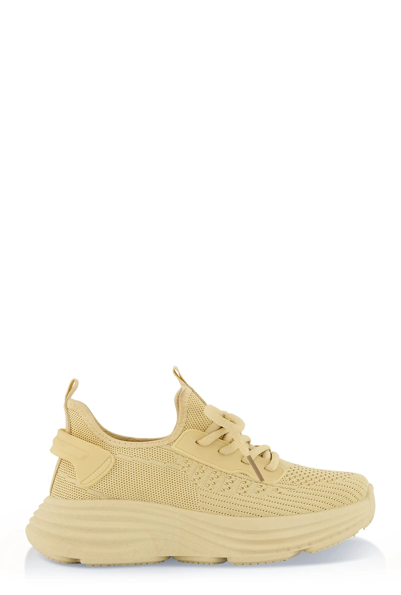 Womens Textured Knit Platform Athletic Sneakers, Beige, Size 10