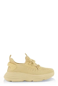 Womens Textured Knit Platform Athletic Sneakers, Beige, Size 10