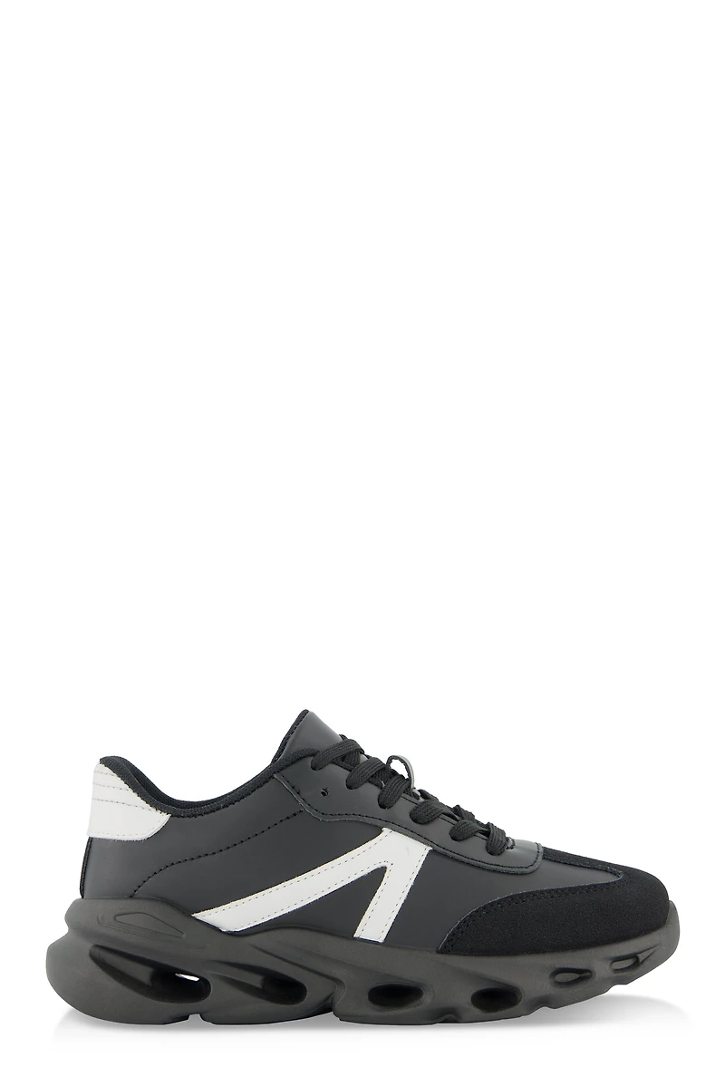 Womens Cut Out Sole Lace Up Sneakers, Black, Size 6.5