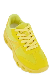 Womens Cut Out Sole Lace Up Sneakers, Yellow,