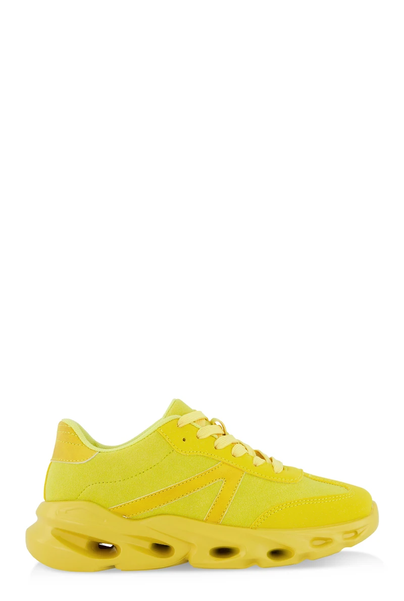 Womens Cut Out Sole Lace Up Sneakers, Yellow,