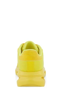Womens Cut Out Sole Lace Up Sneakers, Yellow,