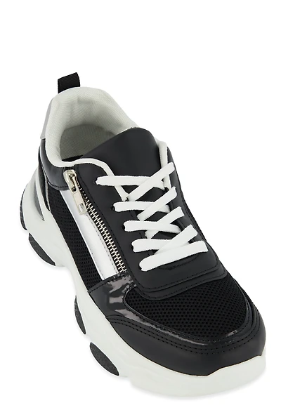 Womens Zipper Detail Chunky Sole Lace Up Sneakers,