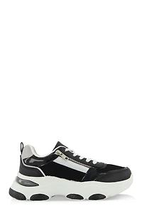Womens Zipper Detail Chunky Sole Lace Up Sneakers, Black, Size 9