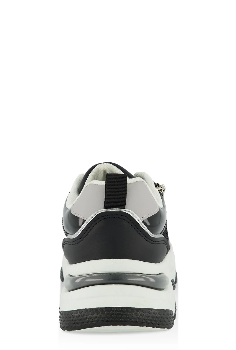Womens Zipper Detail Chunky Sole Lace Up Sneakers,