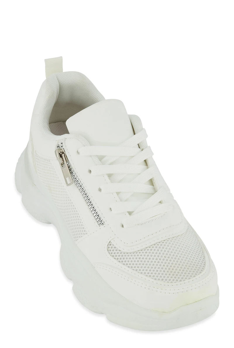 Zipper Detail Chunky Sole Lace Up Sneakers