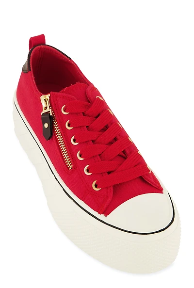 Womens Canvas Zip Detail Platform Sneakers,