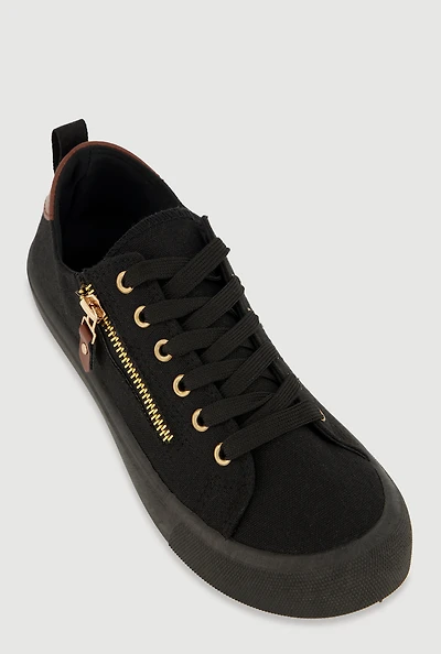 Zipper Detail Lace Up Low Top Sneakers