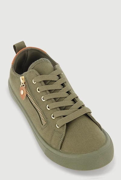 Zipper Detail Lace Up Low Top Sneakers